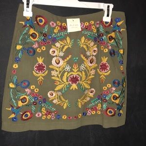 Olive green embroidered skirt
